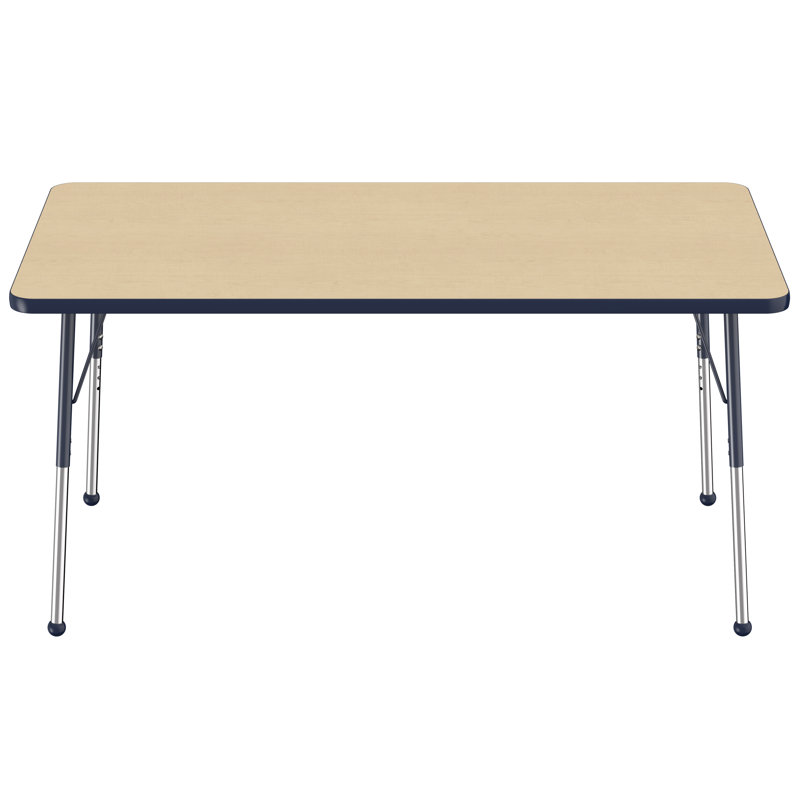 Table d'activité rectangulaire à hauteur réglable en forme de T, 36 po x 60 po, Érable / Bleu marine