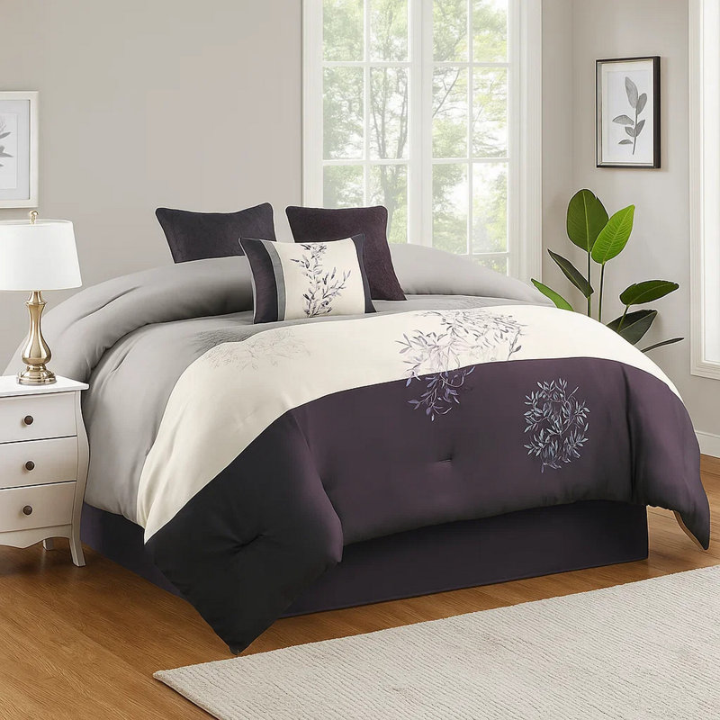  Purple/Gray Microfiber 7 Piece Comforter Set, King Comforter + 6  Additional Pieces