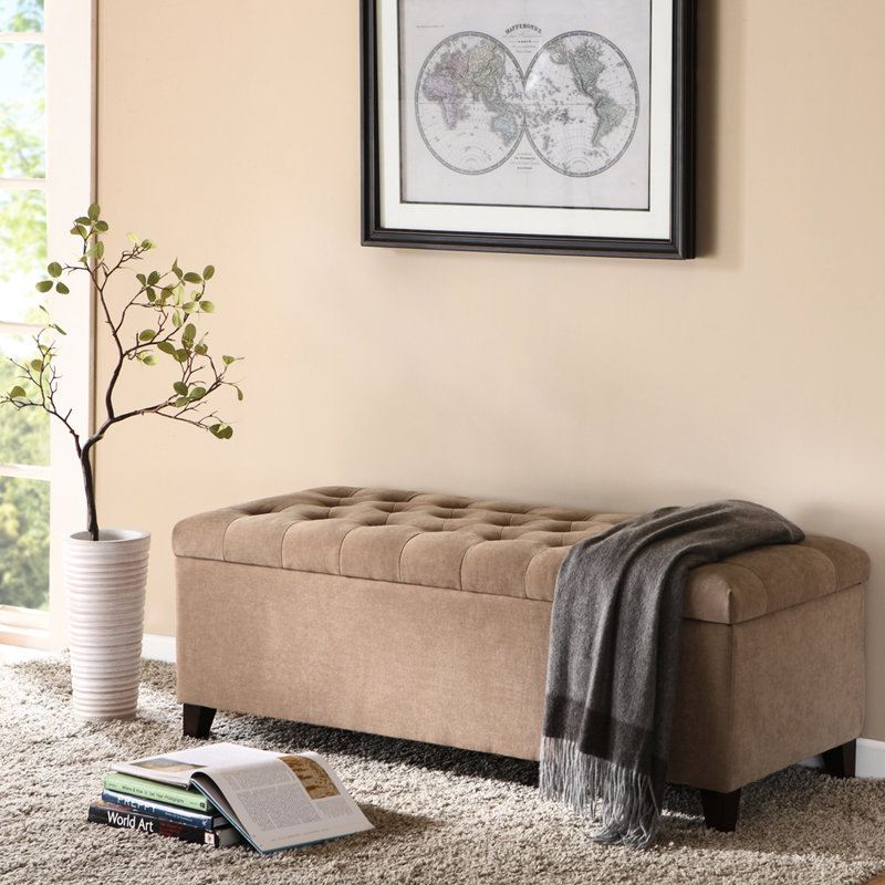 Storage Bench With Soft Close Lid And Upholstery Inside Upholstered Design Functional Interior, Sand