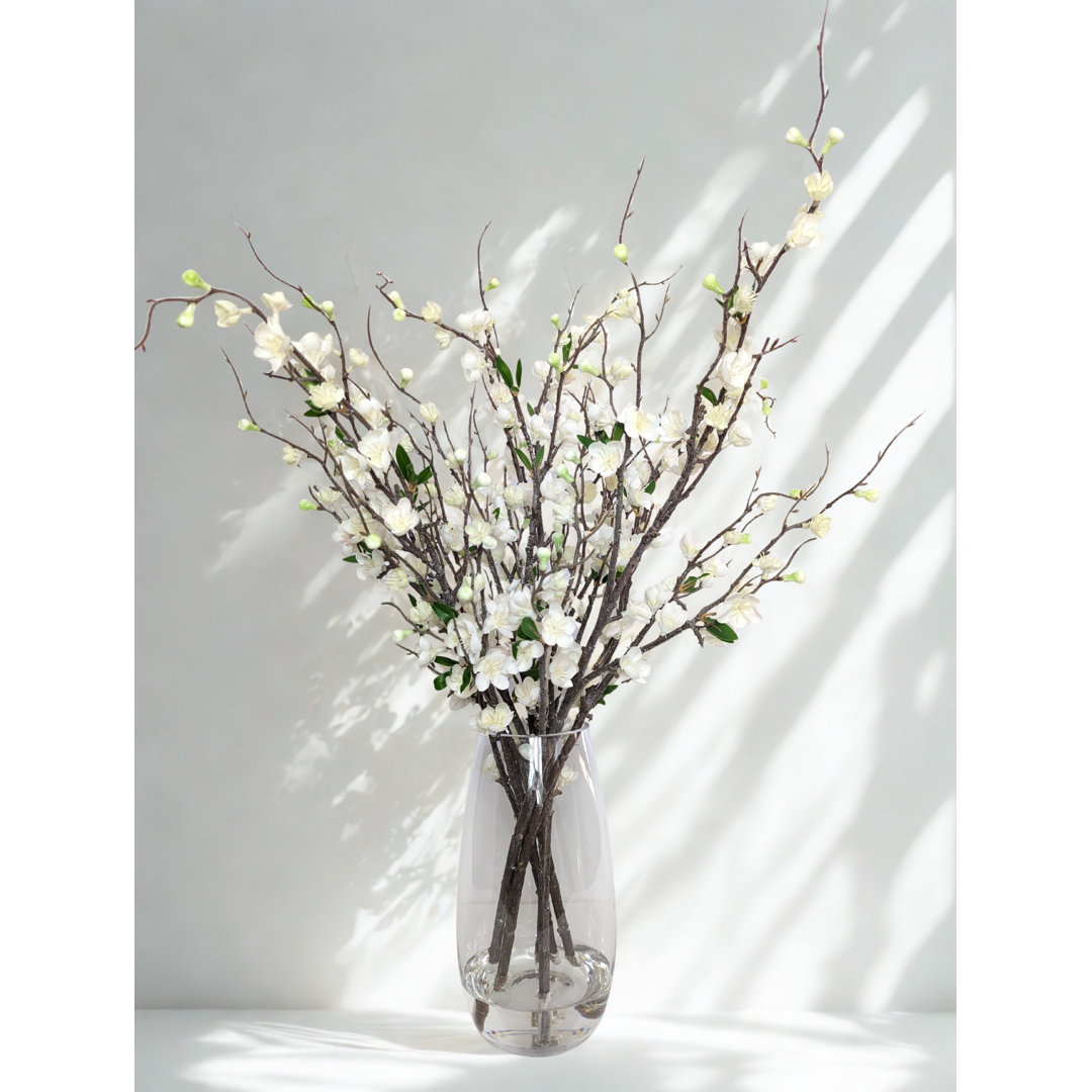 Silk Quince Cherry Blossom Arrangement in Vase Primrue