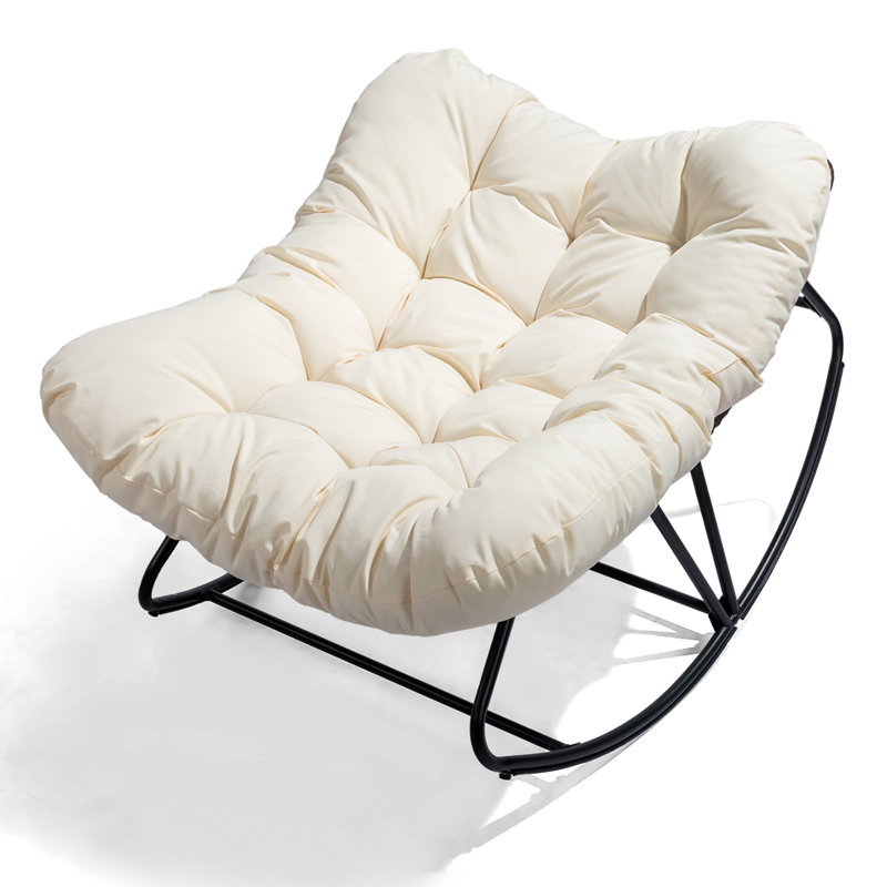 Chaise berçante avec coussin en rotin avec cadre en métal tissé, Beige, Noir