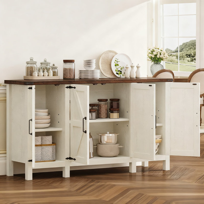 Buffet Farmhouse avec rangement, armoire de cuisine rustique avec tablettes réglables pour le salon et le vestibule