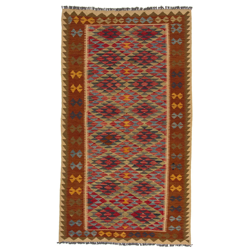 Rectangle 141 cm x 255 cm Geometric Hand Woven Kilim Area Rug