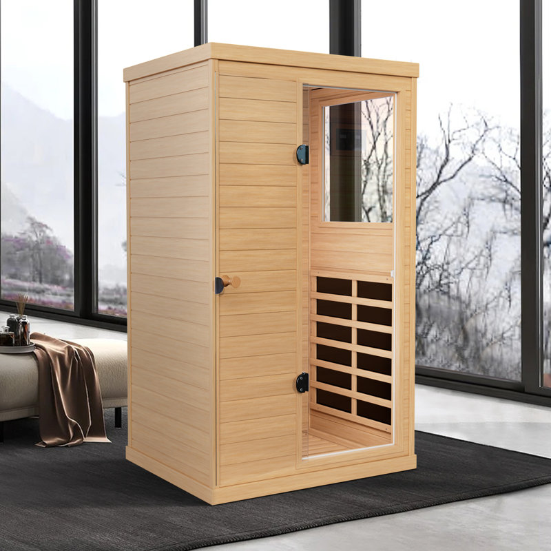 1 - Person Indoor Far Infrared Sauna Right Door Home Sauna Personal Sauna with Bluetooth Speakers, LED Reading Light and Red Lamp