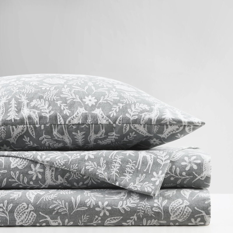 Drap-housse complet en 4 pièces avec imprimé Faune d'hiver sauge, 100% flanelle de coton, dimensions luxueuses convenant aux matelas de 18 po, douceur du tissu supérieur brossé, bonne couverture ajustée élastiquée,
