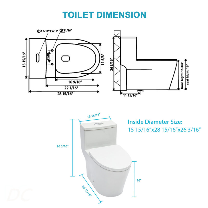 Ceramic One Piece Toilet for Bathroom, 12-inch Rough-In, 1.24/1.43 GPF, Dual Flush with Soft Clsoing Seat, Powerful Dual Flush MAP 800g