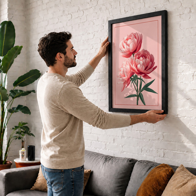 Layered Peonies Botanical - Framed Print, A1 - 84.1 x 59.4 cm, Black