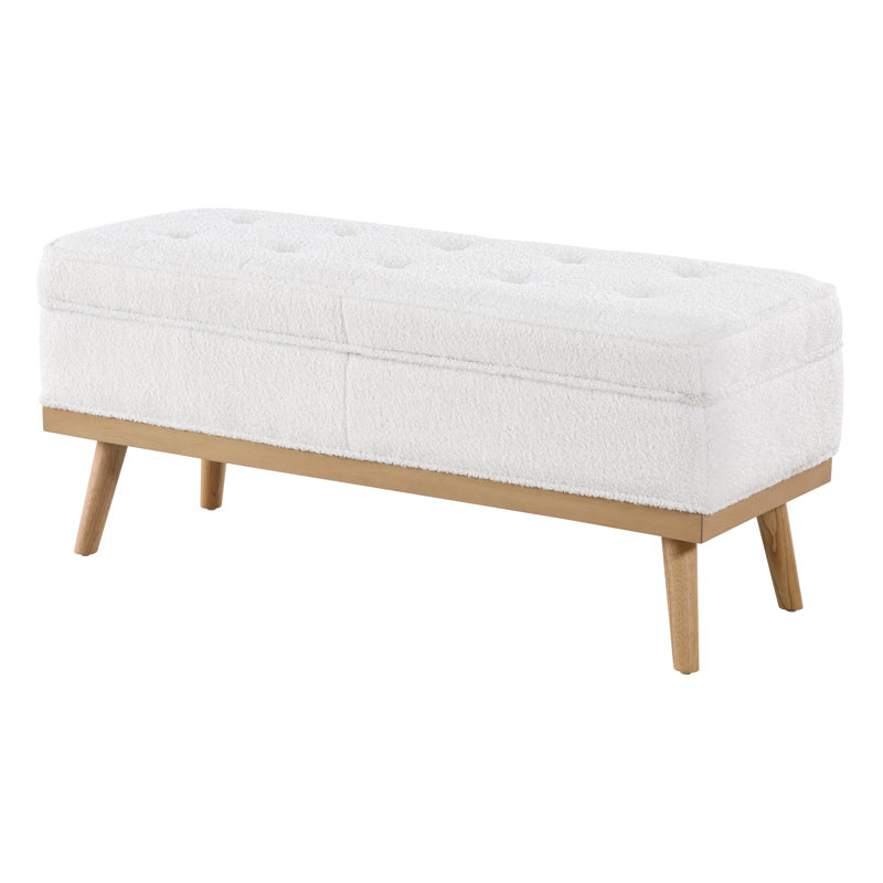 Boyu Polyester Blend Upholstered Storage Bench, White Teddy
