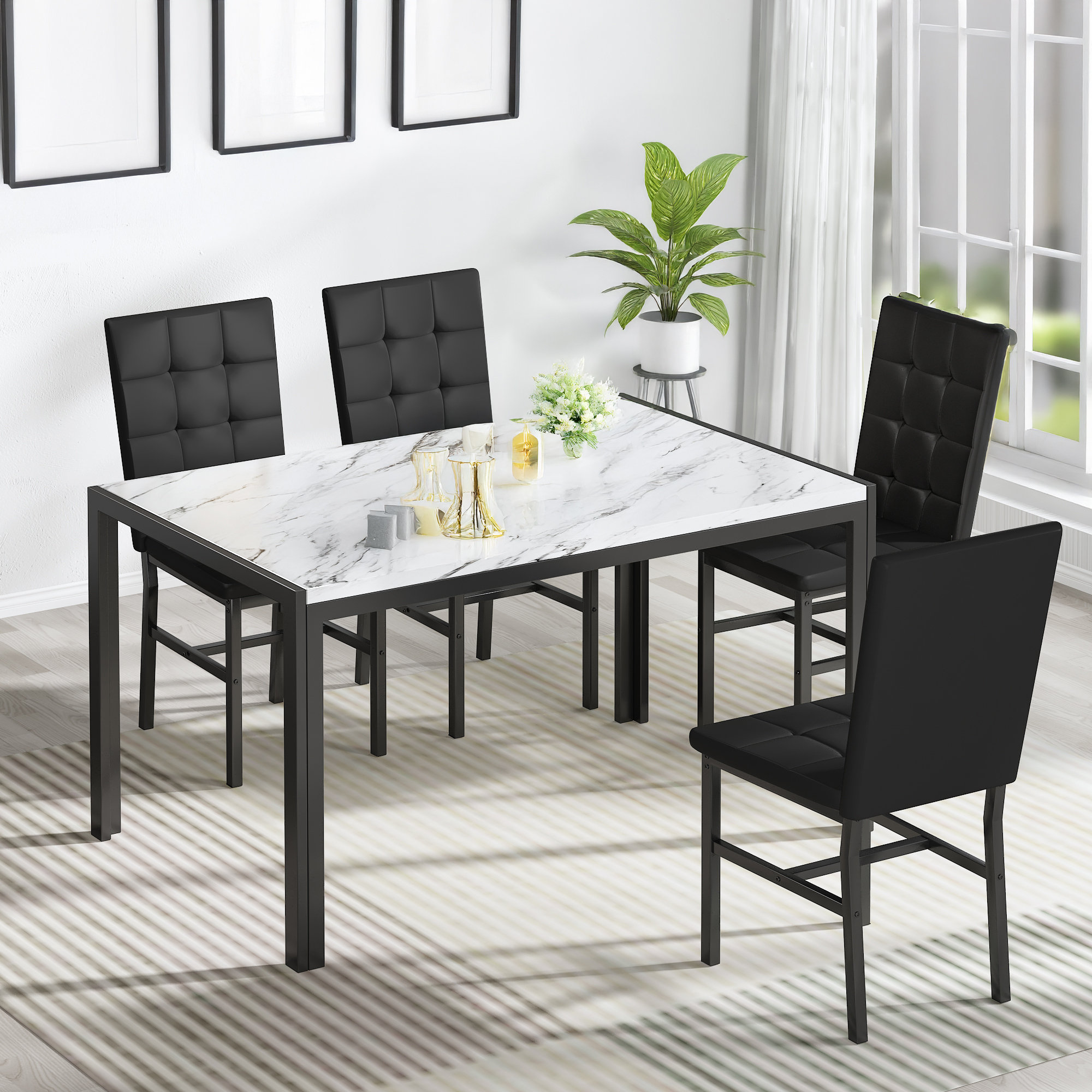 Ebern Designs Dining Room Table Set For 4, Faux Marble Kitchen Table ...