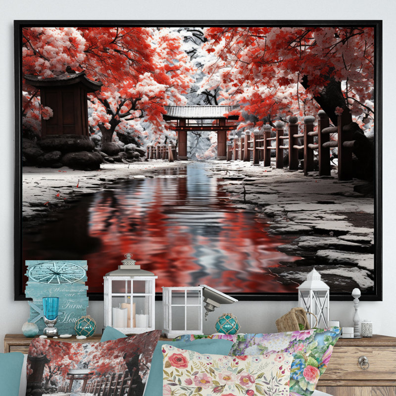 «Japon Art Red Torii Gate II», reproduction d'art sur toile, H 12 po x l 20 po x P 1 po, Cadre flottant noir