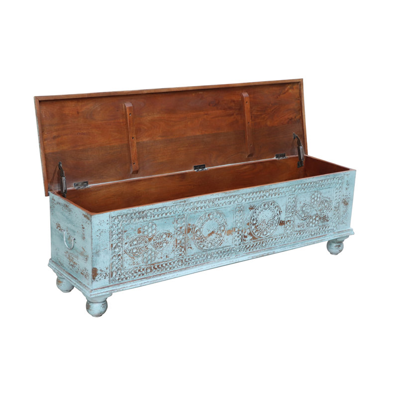 Banc de rangement sculpté Aarohi Bonney, Bleu pastel