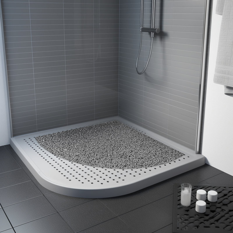 Plain-Spaghetti Plastic / Acrylic Non-Slip Shower Mat, 53cm, 53cm