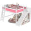 Grand lit mezzanine avec tablettes de rangement, garde-robe, glissade amovible et pin, blanc rose, mobilier de chambre à coucher facile à installer
