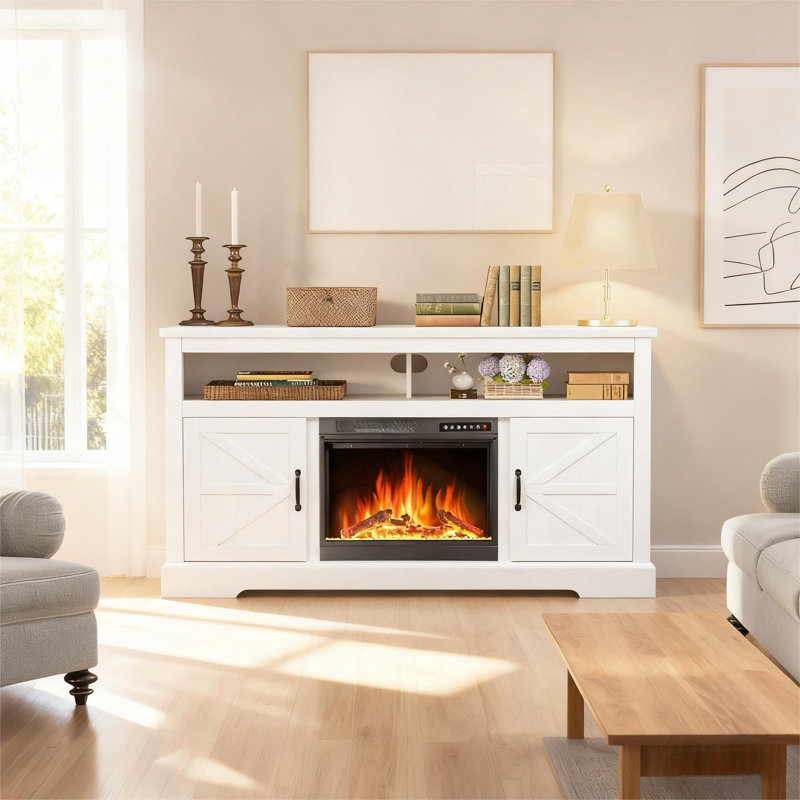 Electric Fireplace, 60"Heater Wooden Surround Firebox, Adjustable Led Flame, Remote Control, 750W-1500W, Fireplace Tv Stand (Walnut)