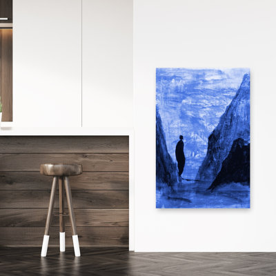 Lone Figure Blue Mountains Abstract Dramatic Peaceful Landscape Mountain Wall Art