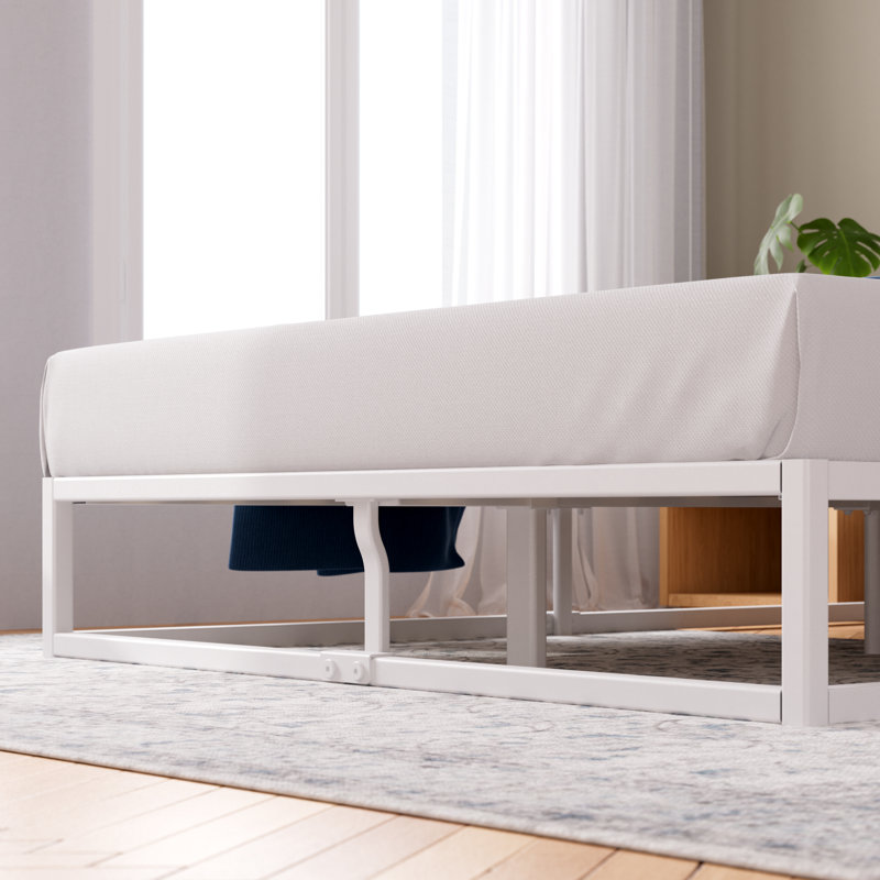 Dekker Metal Platform Bed with Wooden slat support 25cm/10in Height, White, Kingsize (5')