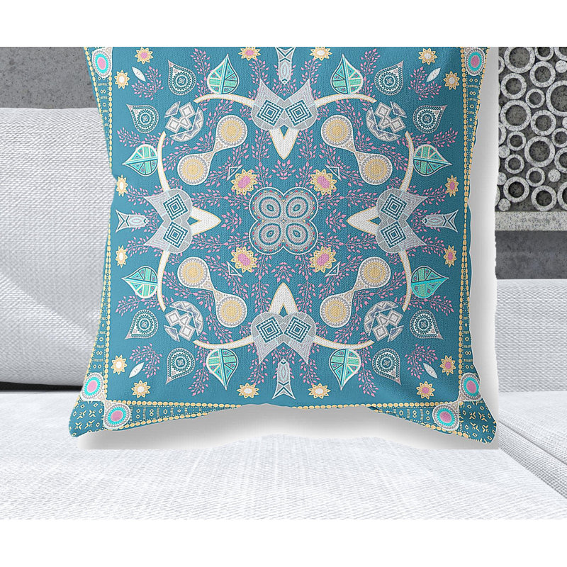 Coussin décoratif à motif cachemire intérieur bleu et doré 28 "X 28", Turquoise