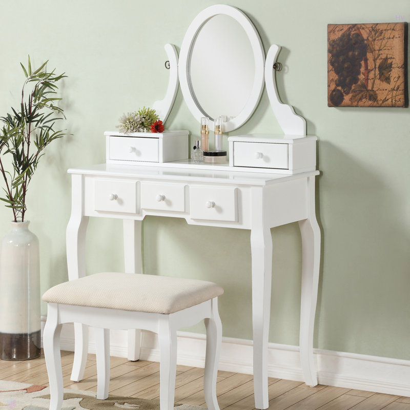 Ensemble de coiffeuse et tabouret de maquillage en bois, ensemble de coiffeuse et tabouret de maquillage en bois Ashley