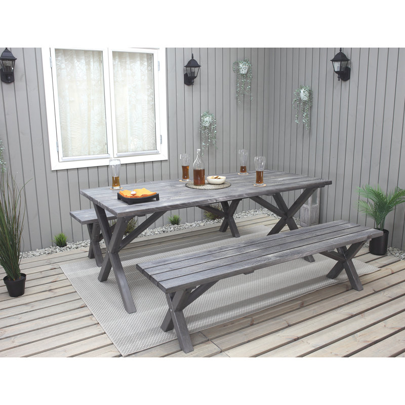 Edgerton 6 - Person Wood Patio Dining Set with Rectangular Table, Grey