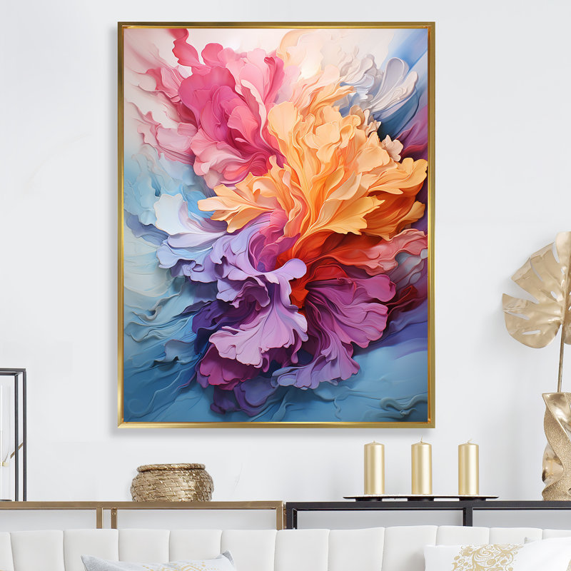 Rainbow Tides Abstraction - impressions sur toile arc-en-ciel, Cadre flottant doré, H 40 po x l 30 po x P 1,5 po