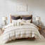 Mini ensemble d'édredon en jacquard de coton ivoire / gris anthracite double / grand-131460177