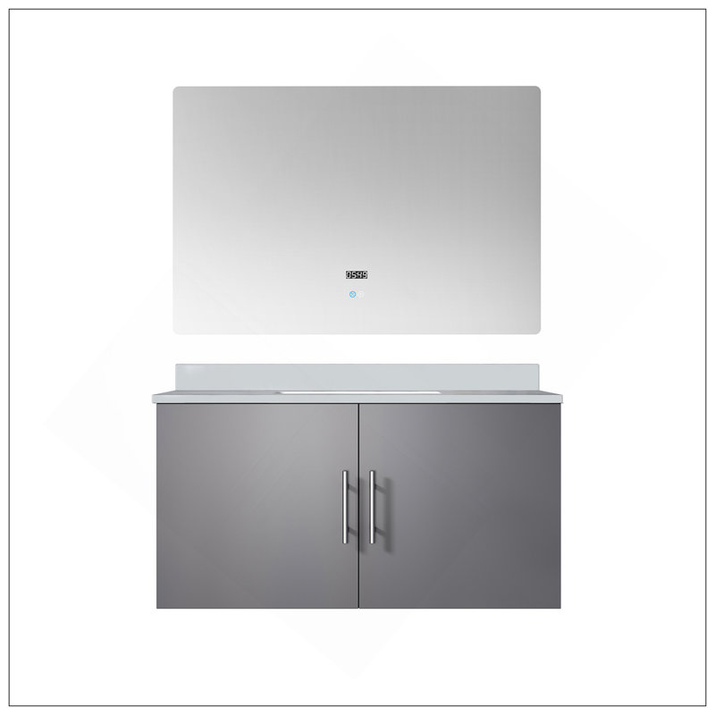Modern Bath Vanity 36 In. W X 22 In. D, Cultured Marble Top, And 36 In. LED Mirror, Dark Gray