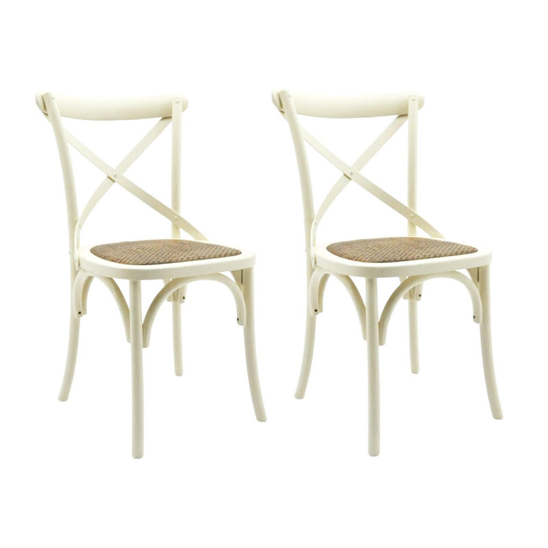 Arnulfo Cross Back Dining Chair, Hand-Finished Distressed Design, Stylish and Comfortable Seating for Any Room, 2, Cream