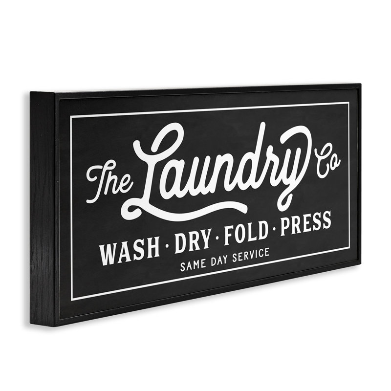 Vintage Black and White Laundry Sign with Wood Frame