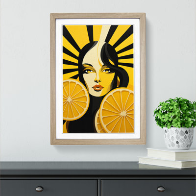 Sliced Lemon Art Deco - Single Picture Frame Print on Wood