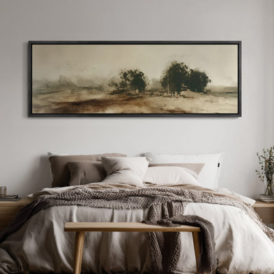 Sepia Misty Woodland Landscape Canvas Entryway Print Wall Art