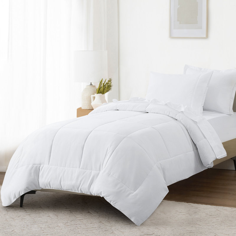 Ensemble d'édredon en microfibre 5/7-pièces , Édredon pour grand lit simple + 4 pièces supplé, Blanc