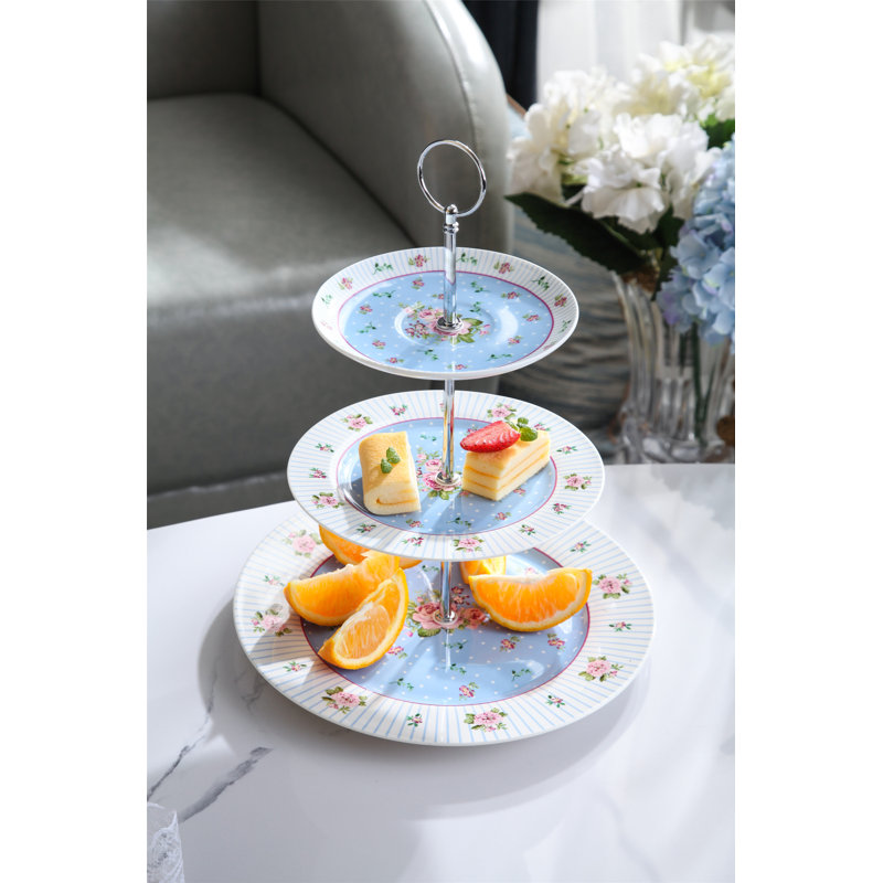 Alfreda Bone China Tiered Stand, Blue
