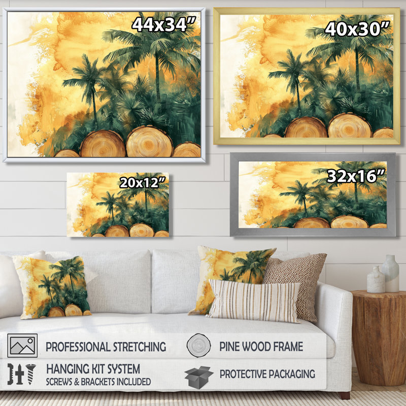 «Condace Emerald Palm Trees On Golden Tropical Forest I», art mural sur palmiers et palmiers, H 30 po x l 40 po