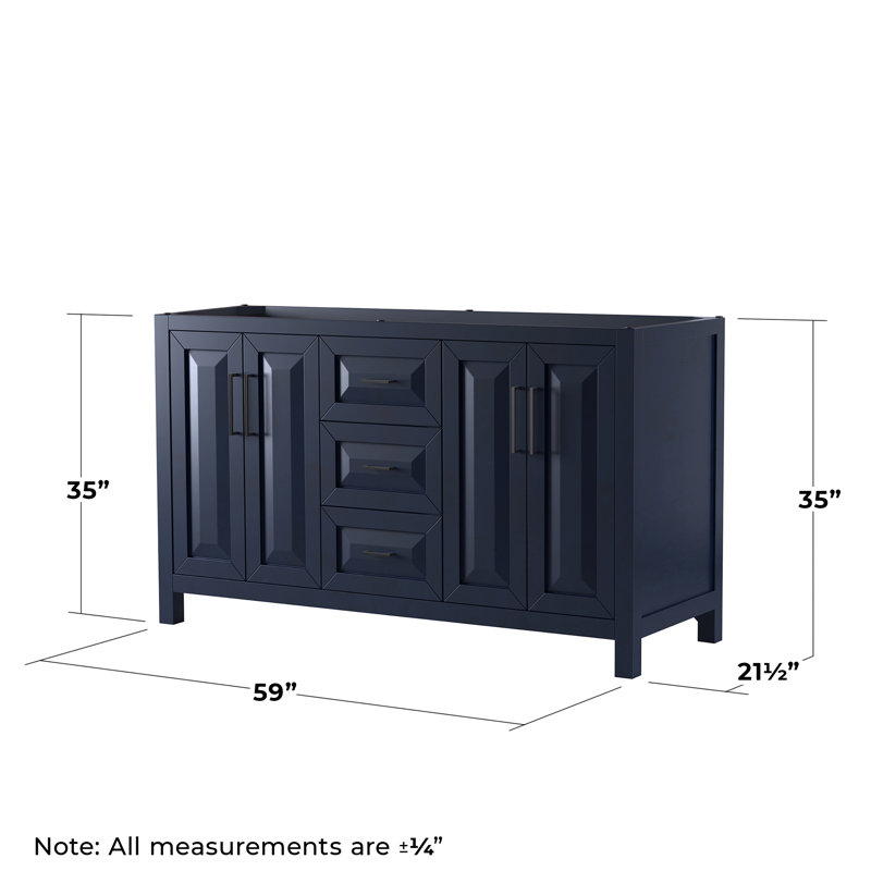 Base de meuble-lavabo double de salle de bain 59" avec armoire à pharmacie seulement Daria, Bleu foncé / noir mat