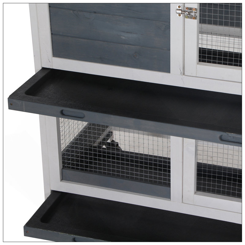 Cage à lapin en bois durable avec plateau anti-fuites, porte verrouillable et plateau ouvert pour l'intérieur, 57,75 po x 18 po x 32,5 po
