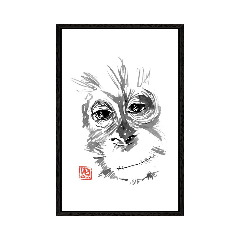 Baby Orangutan by Péchane - Print on Canvas, 101.6 cm H x 66.04 cm W, Black Framed