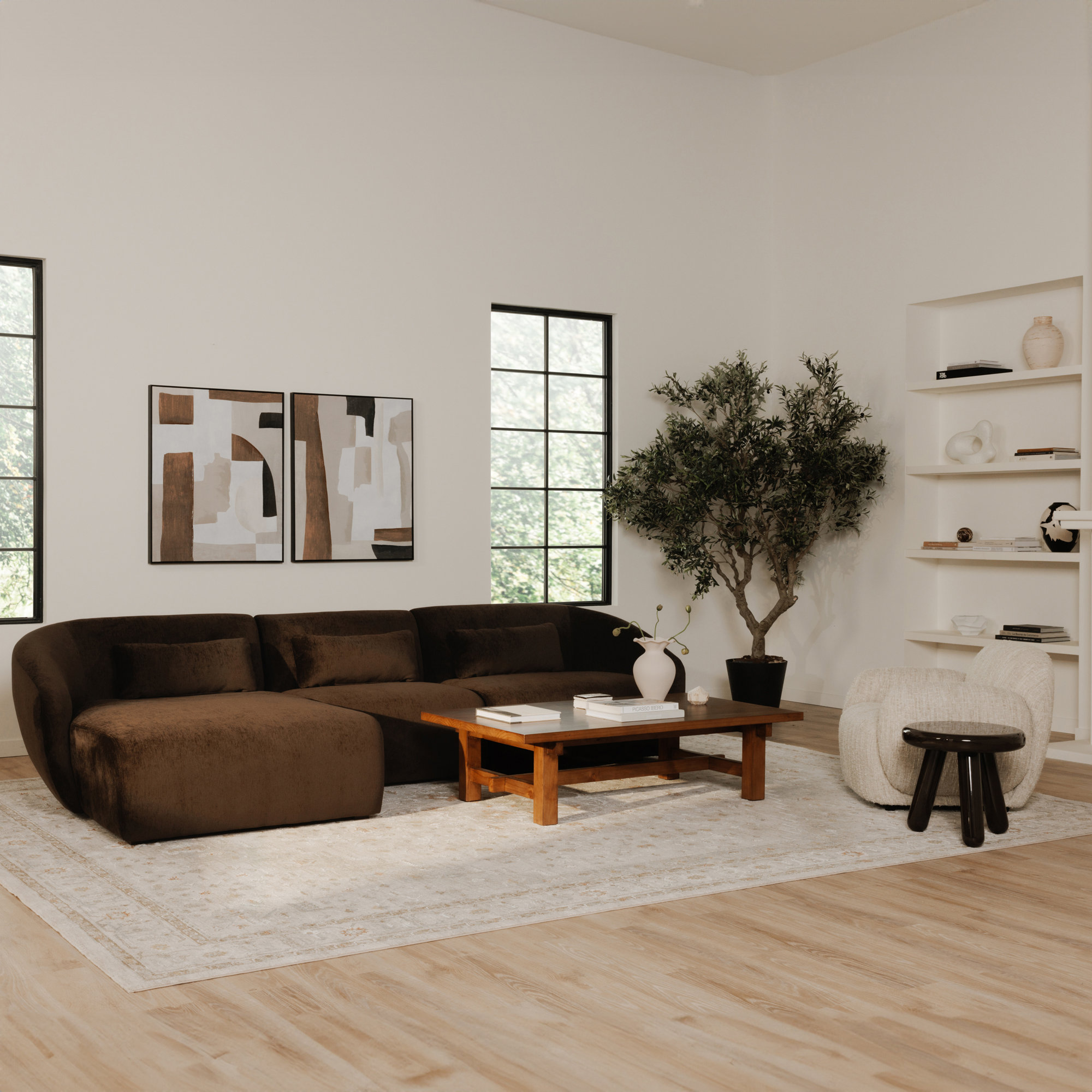 Mikah Upholstered Lounge Chair, Off White Boucle