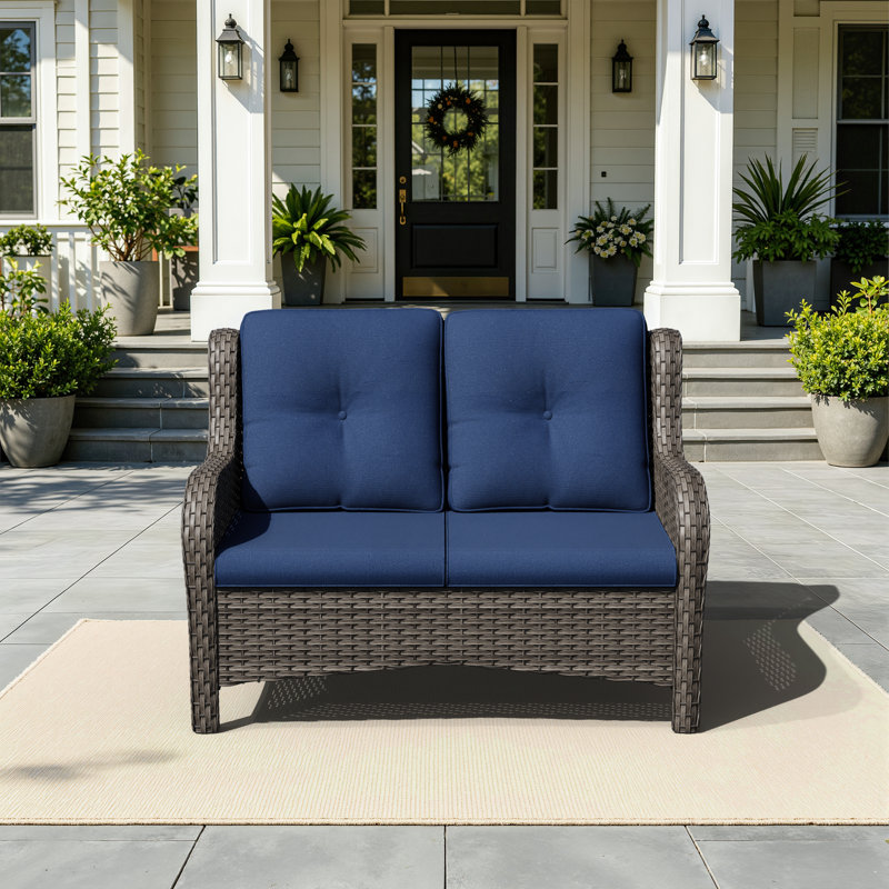 Meikel 49'' Wide Straight Wicker Loveseat with Cushions, Blue