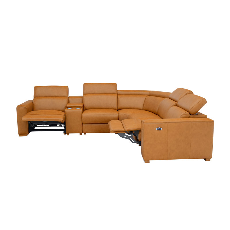 Canapé modulaire inclinable en cuir Binsbar, Cuir fleur de gingembre