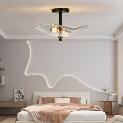 Ceiling Light Fixtures Flush Mount Indoor Outdoor Ceiling Light with Water Ripple Glass Shade for Hallway Kitchen Bedroom Porch Living Room(black)