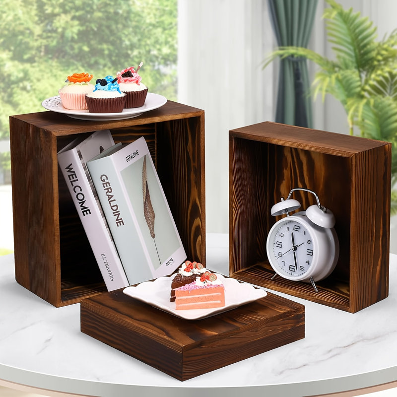 6-Piece Rustic Brown Wood Display Riser Set for Dessert Tables and Party Decor