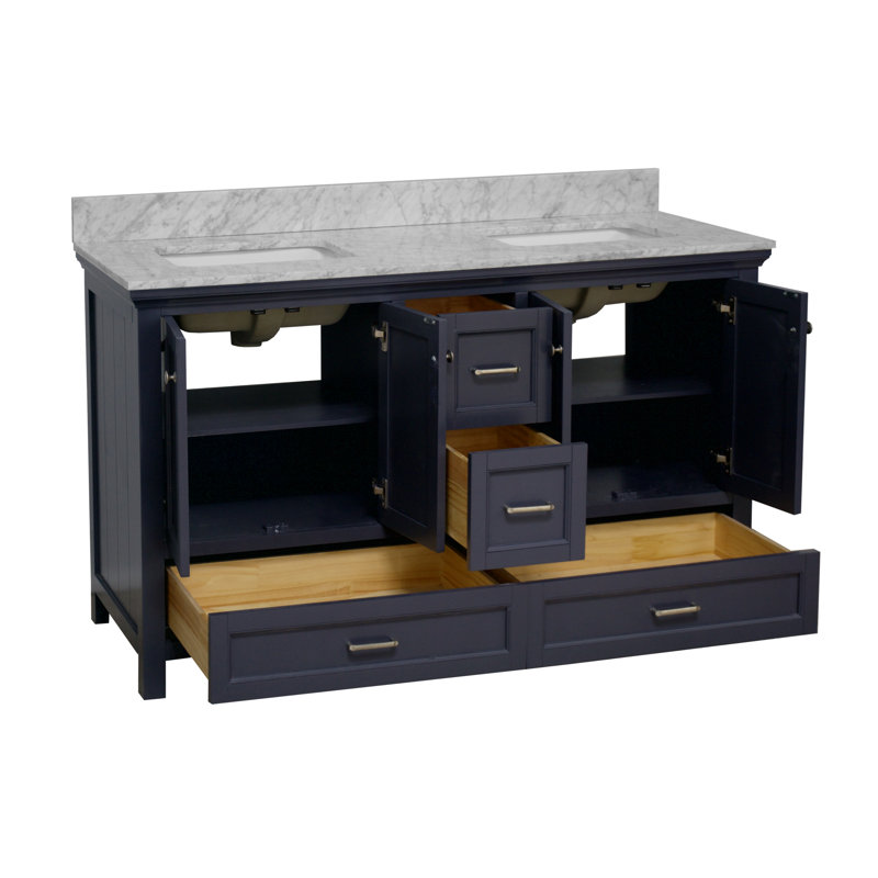 Maven 60'' Double Bathroom Vanity with Carrara Marble Top, Marine Gray