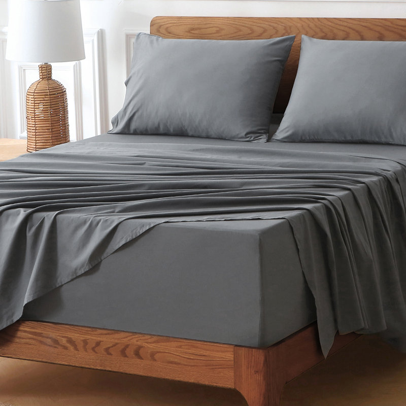 400 Thread Solid color Count 100% Cotton Extra Deep Pocket Sheet Set, Gray