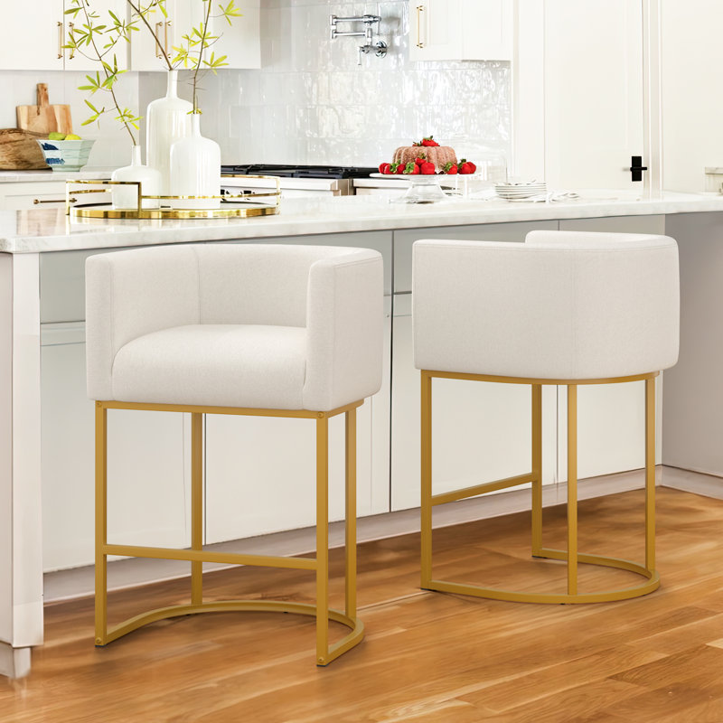 Bechtold Upholstered Counter Stool, Beige Linen/ Gold Frame
