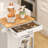 Modern Solid Wood Top Kitchen Island, Large Rolling Kitchen Cart with Drawers and Cabinet, Mobile Kitchen Table with Hooks & Towel Rack, Locking Casters-2004724749