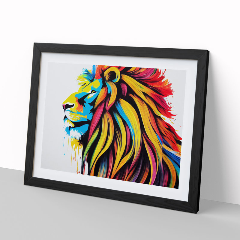 Colourful Lion Vol.1 Abstract - Painting, Black Framed, 34cm H x 46cm W x 2cm D