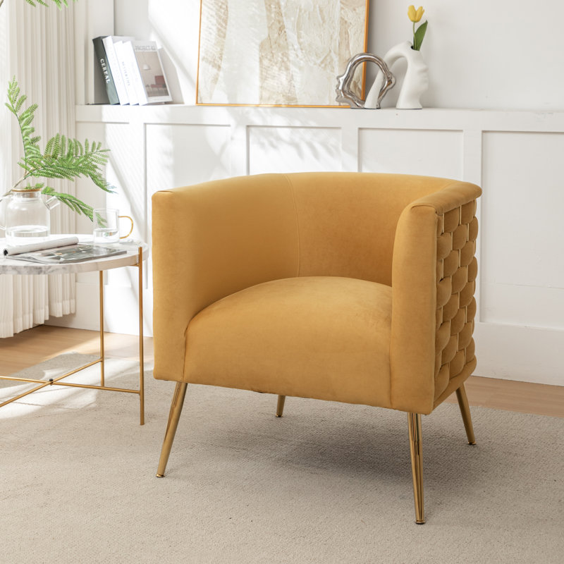 Cristen Velvet Barrel Chair, Yellow Velvet, 1