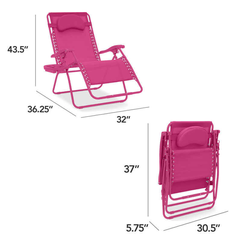  Fauteuil inclinable d'extérieur pliable surdimensionné avec porte-gobelet surdimensionné zéro gravité - rose ultime
