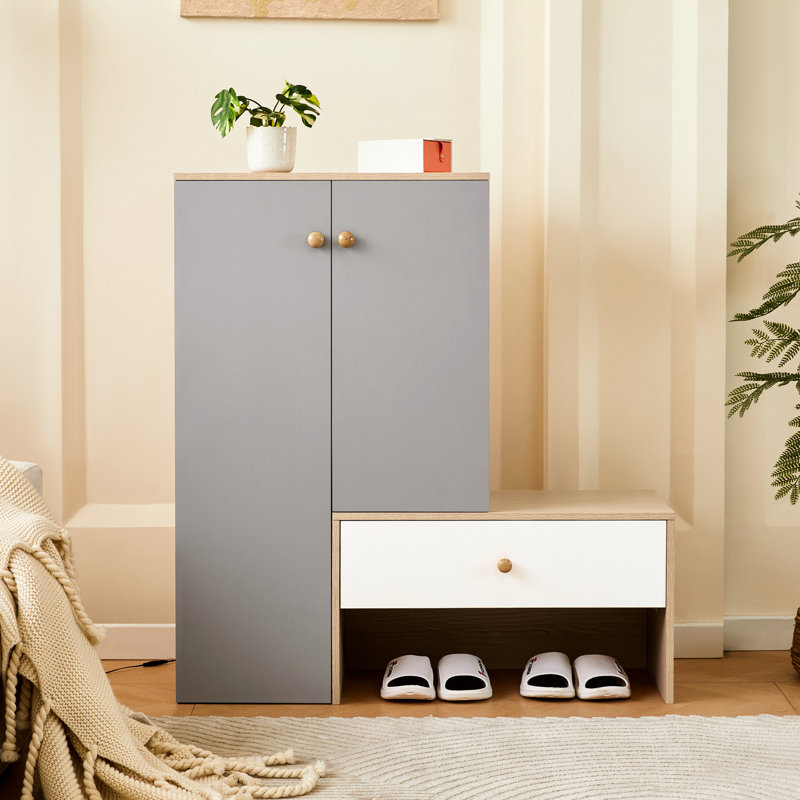 Banc et armoire à chaussures pour vestibule, entrée - tablettes réglables, spacieux, moderne, blanc gris 21 avec banc, couloir spacieux