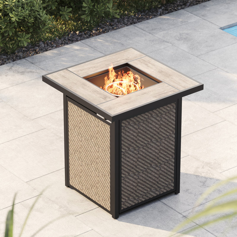 Steel Wicker Propane Outdoor Fire Pit Table with Lid